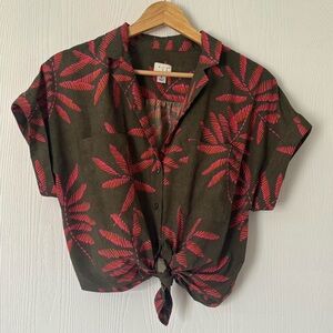 Tropical Leaf Print Tie-Front Shirt